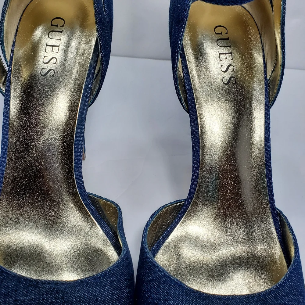 Guess Peep Toe Stilettos with Ankle Strap in Navy Size 9M_7